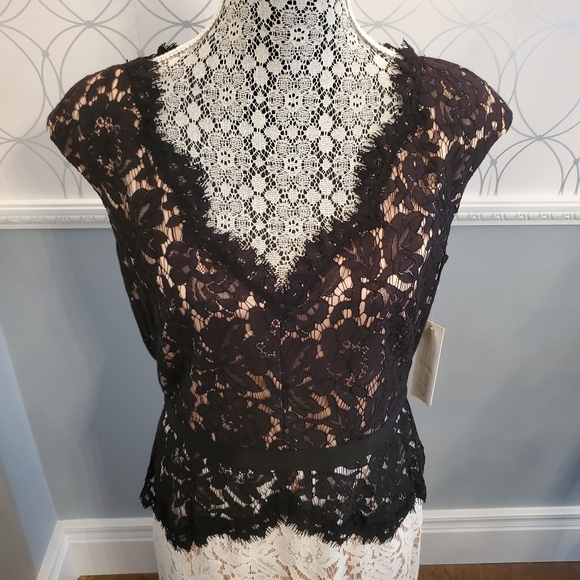 Eliza J Lace Ivory Black Peplum Cocktail Dress - Picture 2 of 4